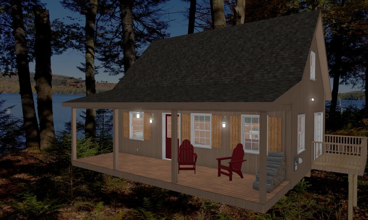 The ADK "Beaver Creek" Cabin-20'x28' Plans, Full Loft, Stairs, Deck Adirondack Cabin Plans