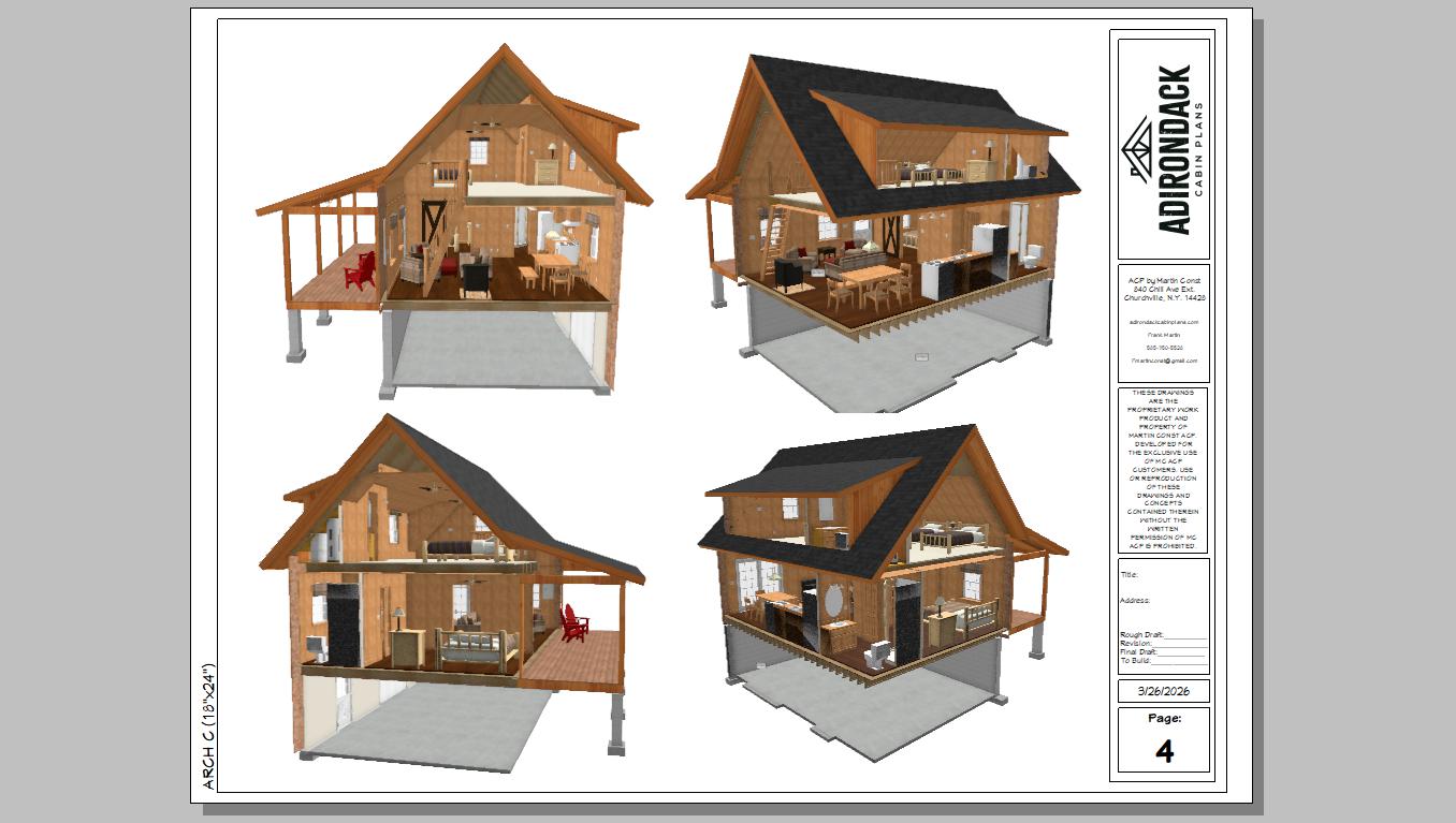The ADK "Beaver Creek" Cabin-20'x28' Full Foundation Plans Adirondack Cabin Plans