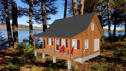 The ADK "Beaver Creek" Cabin-20'x28' Full Foundation Plans Adirondack Cabin Plans