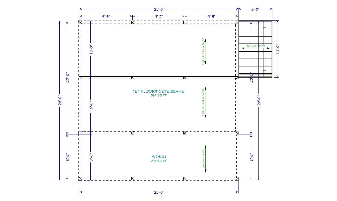 The ADK "Beaver Creek" Cabin-20'x28' Plans, Full Loft, Stairs, Deck Adirondack Cabin Plans
