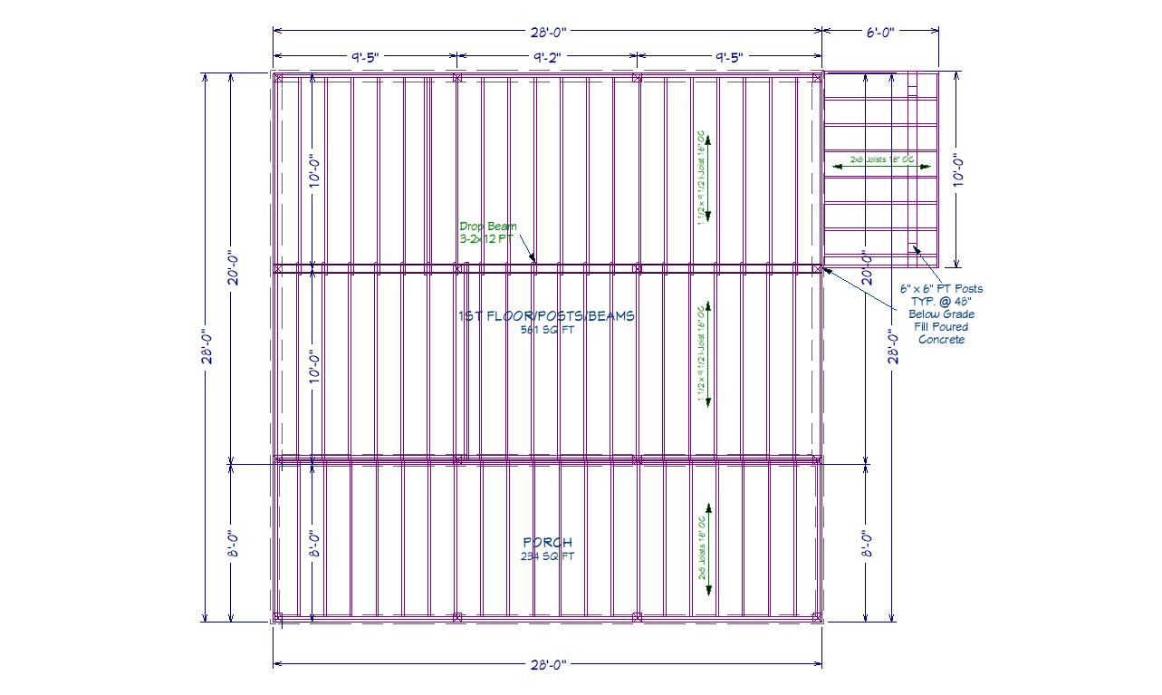 The ADK "Beaver Creek" Cabin-20'x28' Plans, Full Loft, Stairs, Deck Adirondack Cabin Plans