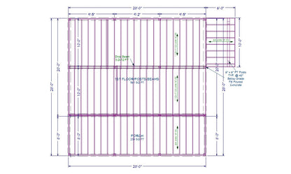 The ADK "Beaver Creek" Cabin-20'x28' Plans, Full Loft, Stairs, Deck Adirondack Cabin Plans