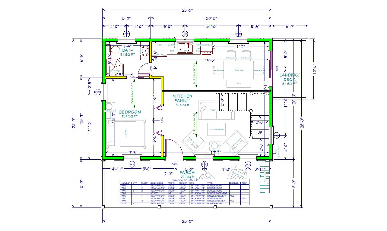 The ADK "Beaver Creek" Cabin-20'x28' Plans, Full Loft, Stairs, Deck Adirondack Cabin Plans