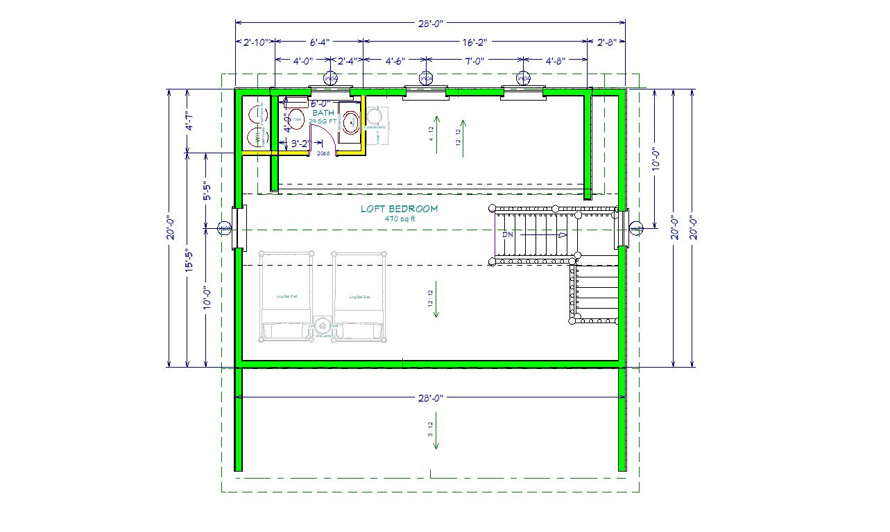 The ADK "Beaver Creek" Cabin-20'x28' Plans, Full Loft, Stairs, Deck Adirondack Cabin Plans