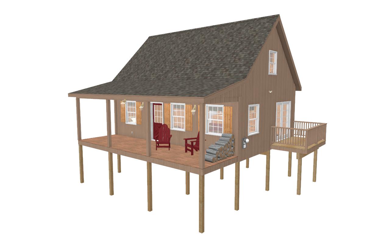 The ADK "Beaver Creek" Cabin-20'x28' Plans, Full Loft, Stairs, Deck Adirondack Cabin Plans