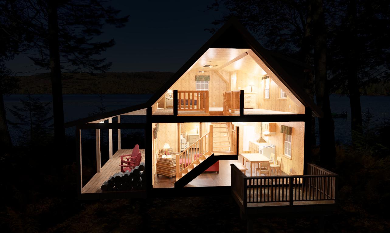 The ADK "Beaver Creek" Cabin-20'x28' Plans, Full Loft, Stairs, Deck Adirondack Cabin Plans
