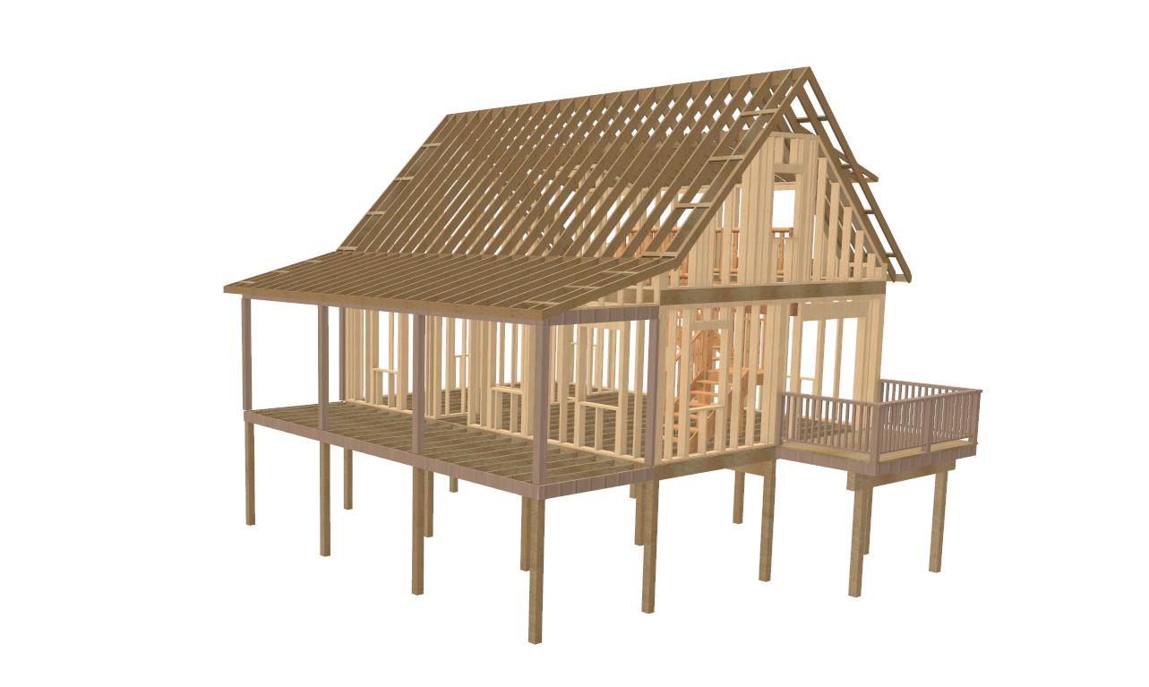 The ADK "Beaver Creek" Cabin-20'x28' Plans, Full Loft, Stairs, Deck Adirondack Cabin Plans