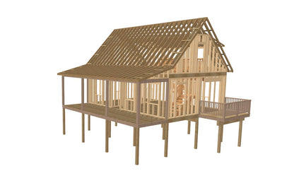 The ADK "Beaver Creek" Cabin-20'x28' Plans, Full Loft, Stairs, Deck Adirondack Cabin Plans