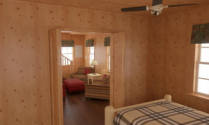 The ADK "Beaver Creek" Cabin-20'x28' Plans, Full Loft, Stairs, Deck Adirondack Cabin Plans