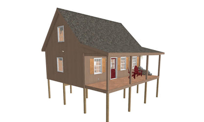 The ADK "Beaver Creek" Cabin-20'x28' Plans, Full Loft, Stairs, Deck Adirondack Cabin Plans