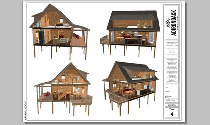 The ADK "Beaver Creek" Cabin-20'x28' Plans, Full Loft, Stairs, Deck Adirondack Cabin Plans