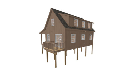 The ADK "Beaver Creek" Cabin-20'x28' Plans, Full Loft, Stairs, Deck Adirondack Cabin Plans
