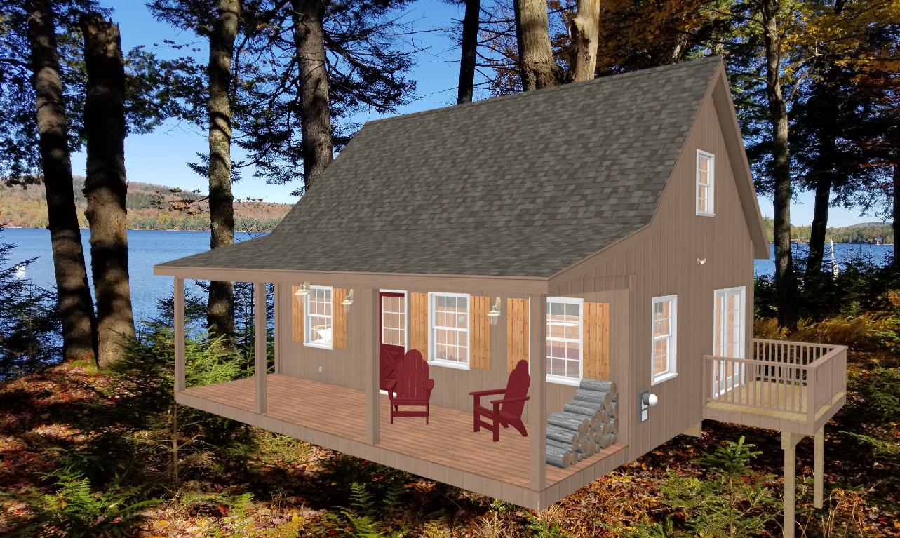 The ADK "Beaver Creek" Cabin-20'x28' Plans, Full Loft, Stairs, Deck Adirondack Cabin Plans