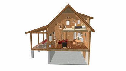 The ADK "Cedar Point" Family Cabin-20'x32' Full Foundation Plans - Adirondack Cabin Plans