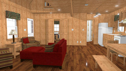 The ADK "Cedar Point" Family Cabin-20'x32' Full Foundation Plans - Adirondack Cabin Plans