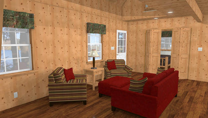 The ADK "Cedar Point" Family Cabin-20'x32' Full Foundation Plans - Adirondack Cabin Plans