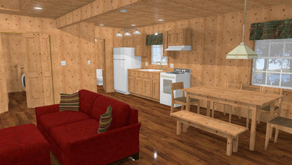 The ADK "Cedar Point" Family Cabin-20'x32' Full Foundation Plans - Adirondack Cabin Plans