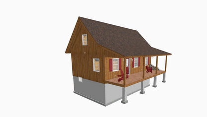 The ADK "Cedar Point" Family Cabin-20'x32' Full Foundation Plans - Adirondack Cabin Plans