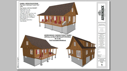 The ADK "Cedar Point" Family Cabin-20'x32' Full Foundation Plans Adirondack Cabin Plans