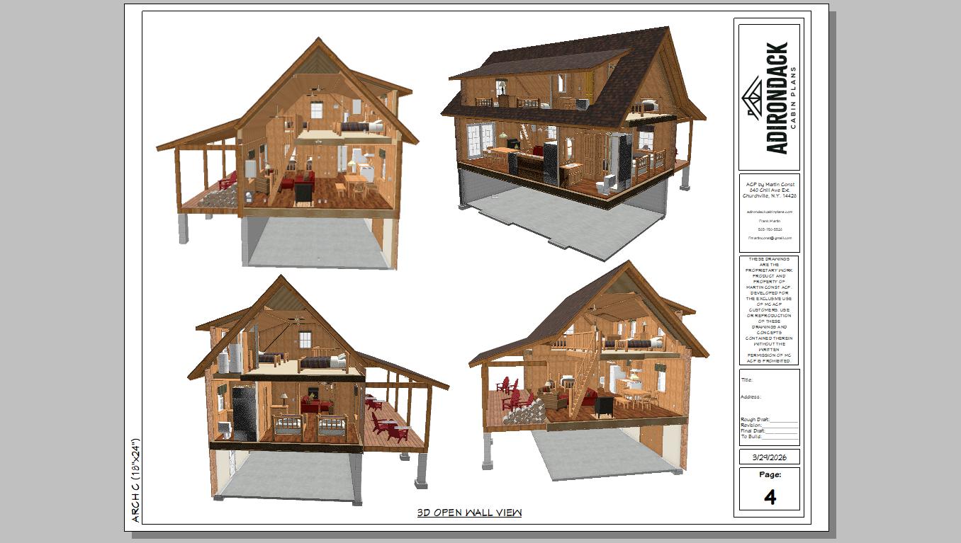 The ADK "Cedar Point" Family Cabin-20'x32' Full Foundation Plans Adirondack Cabin Plans