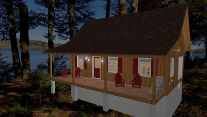The ADK "Cedar Point" Family Cabin-20'x32' Full Foundation Plans - Adirondack Cabin Plans