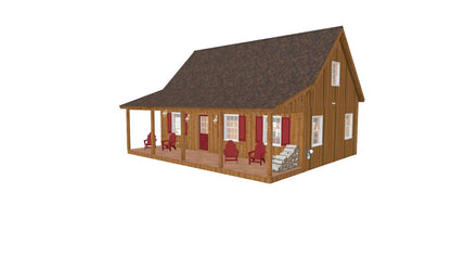 The ADK "Cedar Point" Family Cabin-20'x32' Plans - Adirondack Cabin Plans