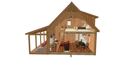 The ADK "Cedar Point" Family Cabin-20'x32' Plans - Adirondack Cabin Plans