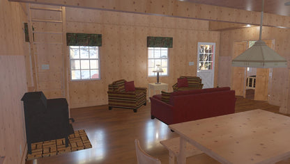 The ADK "Cedar Point" Family Cabin-20'x32' Plans - Adirondack Cabin Plans