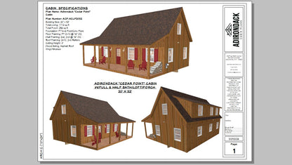 The ADK "Cedar Point" Family Cabin-20'x32' Plans Adirondack Cabin Plans