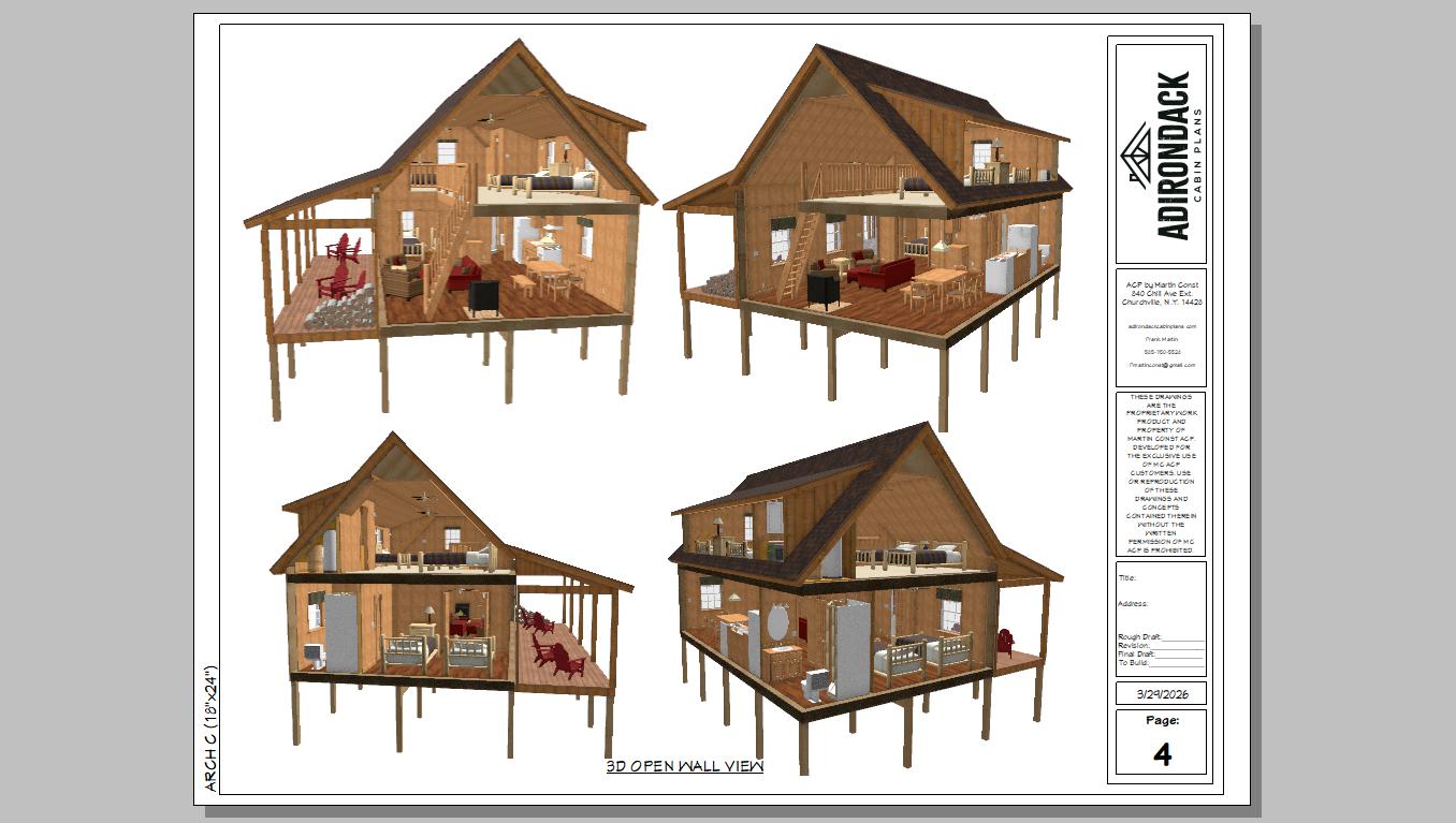 The ADK "Cedar Point" Family Cabin-20'x32' Plans Adirondack Cabin Plans