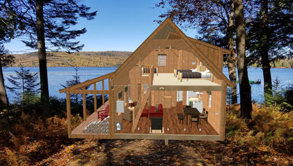 The ADK "Cedar Point" Family Cabin-20'x32' Plans - Adirondack Cabin Plans